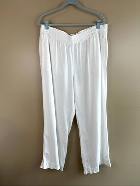 Old Navy White Linen Blend Wide Leg Pants XL High Rise Pull On Pockets Casual